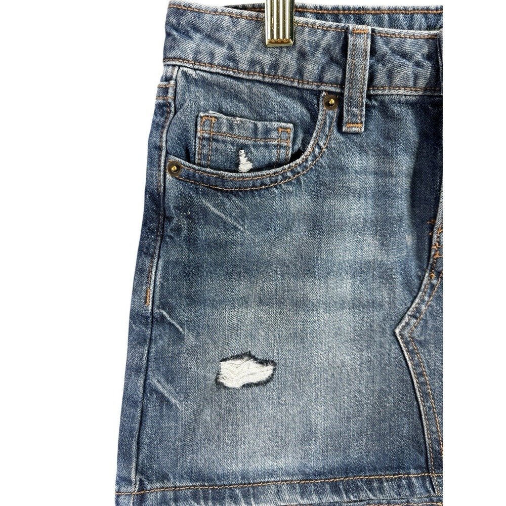 Wild Fable Denim Mini Skirt Womens 0 Distressed Sparrow Bird Embroidered Y2K - Picture 4 of 9